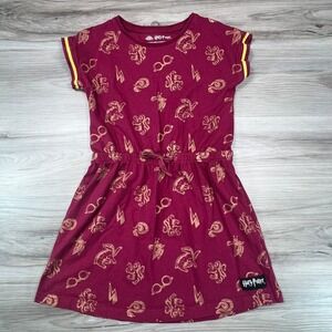 Harry Potter Kid Dress Burgundy Gold Hogwarts Crest Glasse Lightning Bolt Size 6